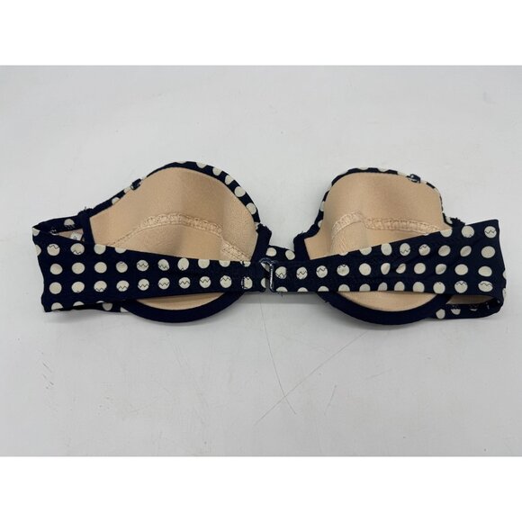 J.Crew Womens Strapless Bikini Top Swimwear Size 3B Navy Cream Polka Dot Padded - Picture 7 of 9